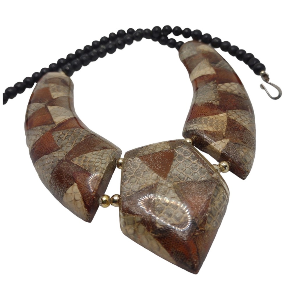 Vintage Handmade‎ Resin Snakeskin Pattern Statement Necklace